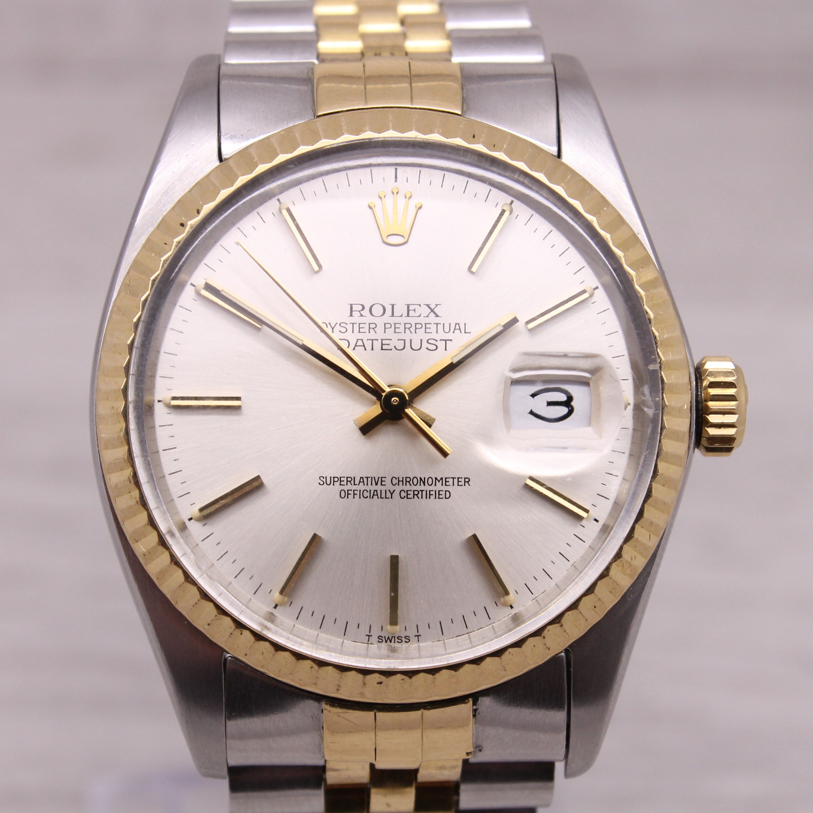 Gray Vintage 1984 Rolex Datejust 16013 Men’s Steel & 18k Automatic Watch Box/Papers