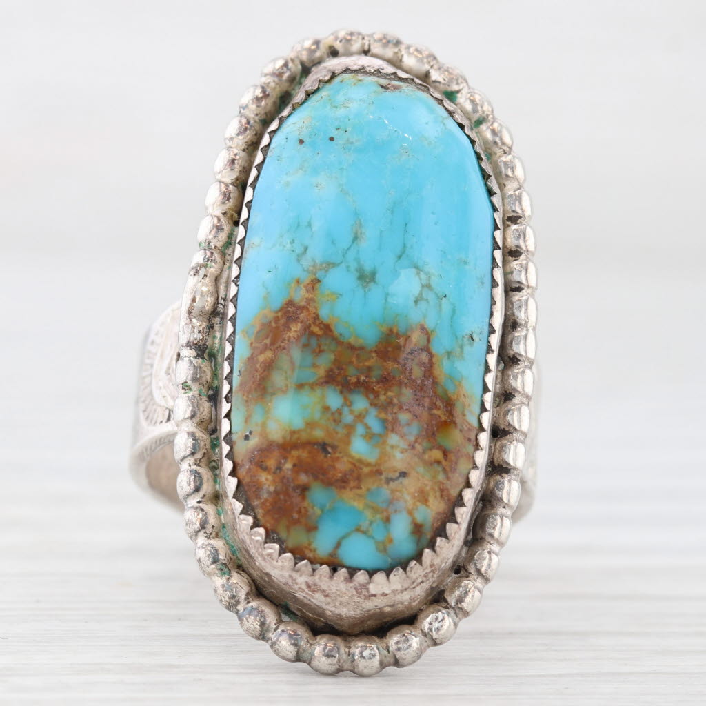 Lavender Vintage Turquoise Oval Cabochon Ring Sterling Silver Native American Signed