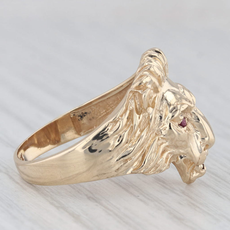 Ruby Diamond Lion Ring 10k Yellow Gold Size 10 Men's