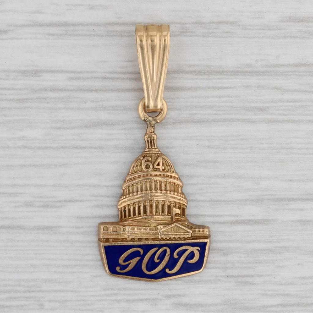 Gray GOP 1964 Capitol Building Pendant 10k Gold Enamel Vintage