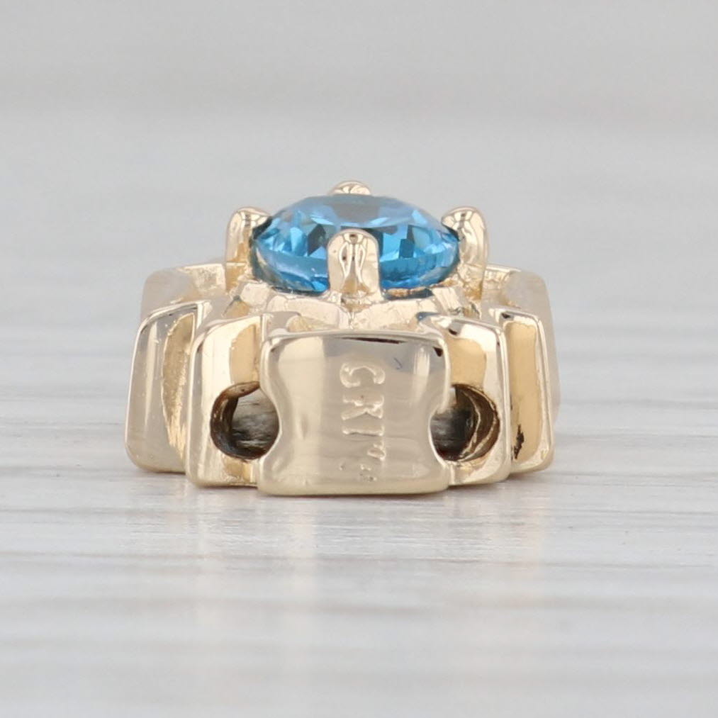 Light Gray 1ct Blue Topaz Slide Charm 14k Yellow Gold Vintage Goldman Kobler