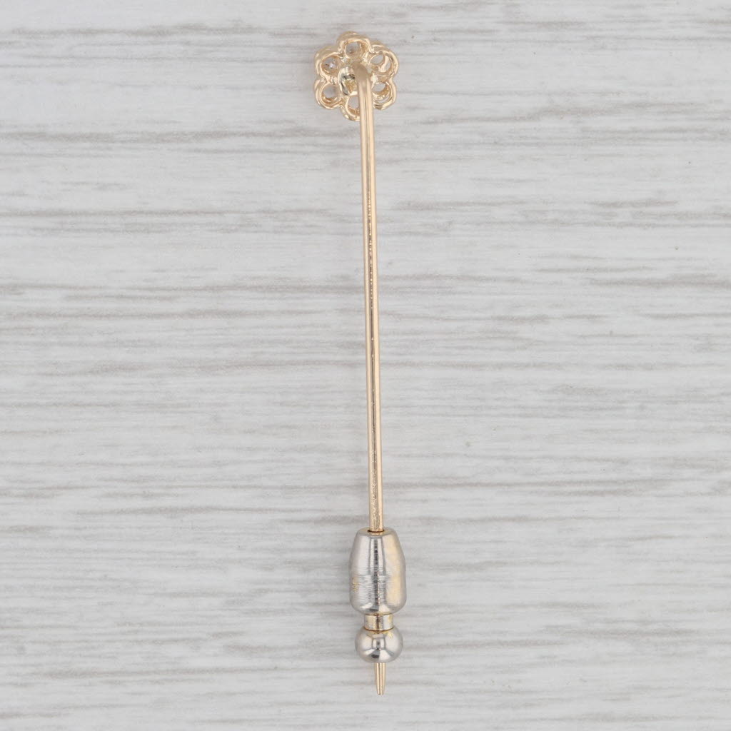 Light Gray Vintage Diamond Solitaire Flower Stickpin 14k Yellow Gold