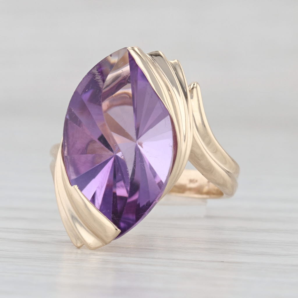 10ct Amethyst Fantasy Marquise Solitaire Ring 14k Yellow Gold Size 6.5