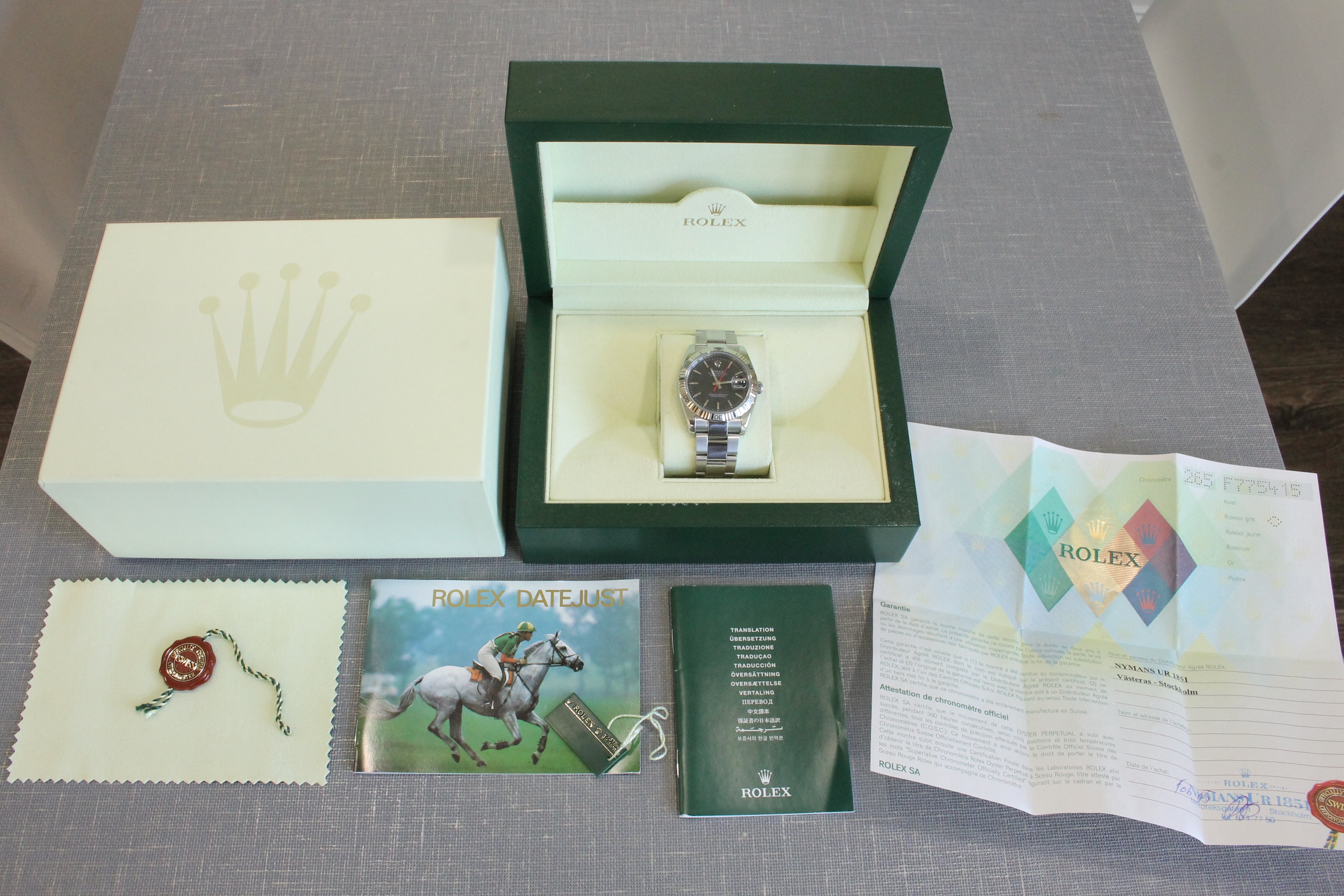 Rolex Datejust Turn O Graph 116264 Mens 36mm Steel & 18k Watch Black Box Papers