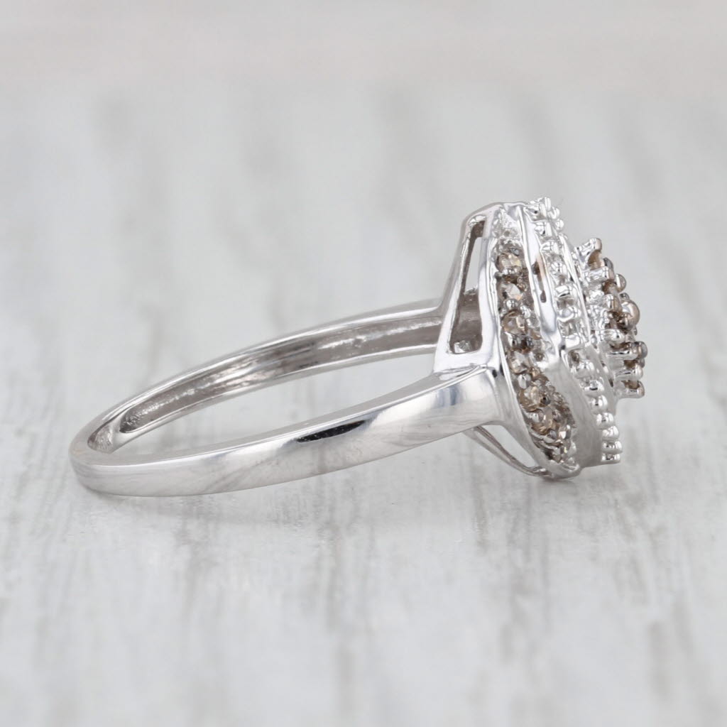 0.52ctw Champagne Diamond Cluster Halo Ring 10k White Gold Engagement Size 7