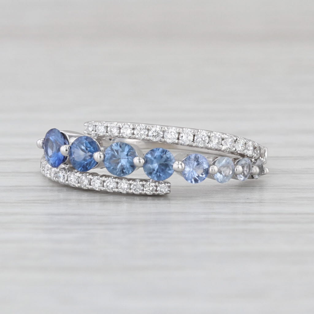 Le Vian Blue Sapphire Diamond Bypass Ring 14k White Gold Size 7