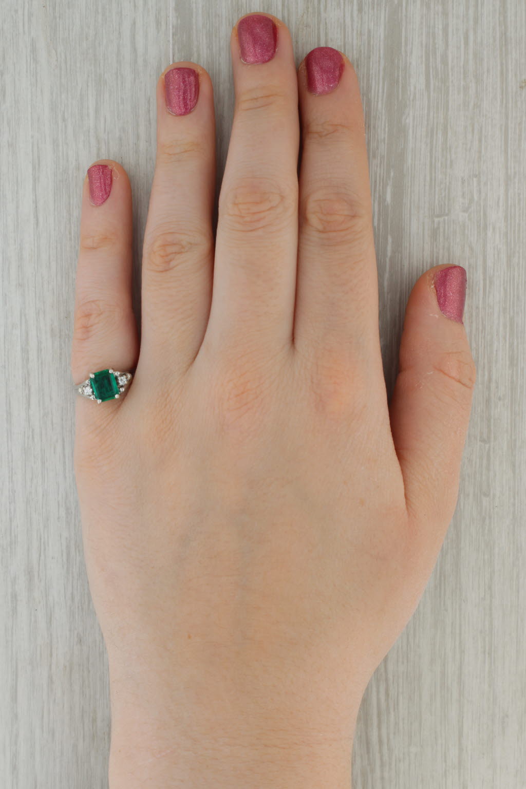 Rosy Brown 1.06ctw Lab Created Emerald Diamond Ring 14k White Gold Size 5.5 Engagement