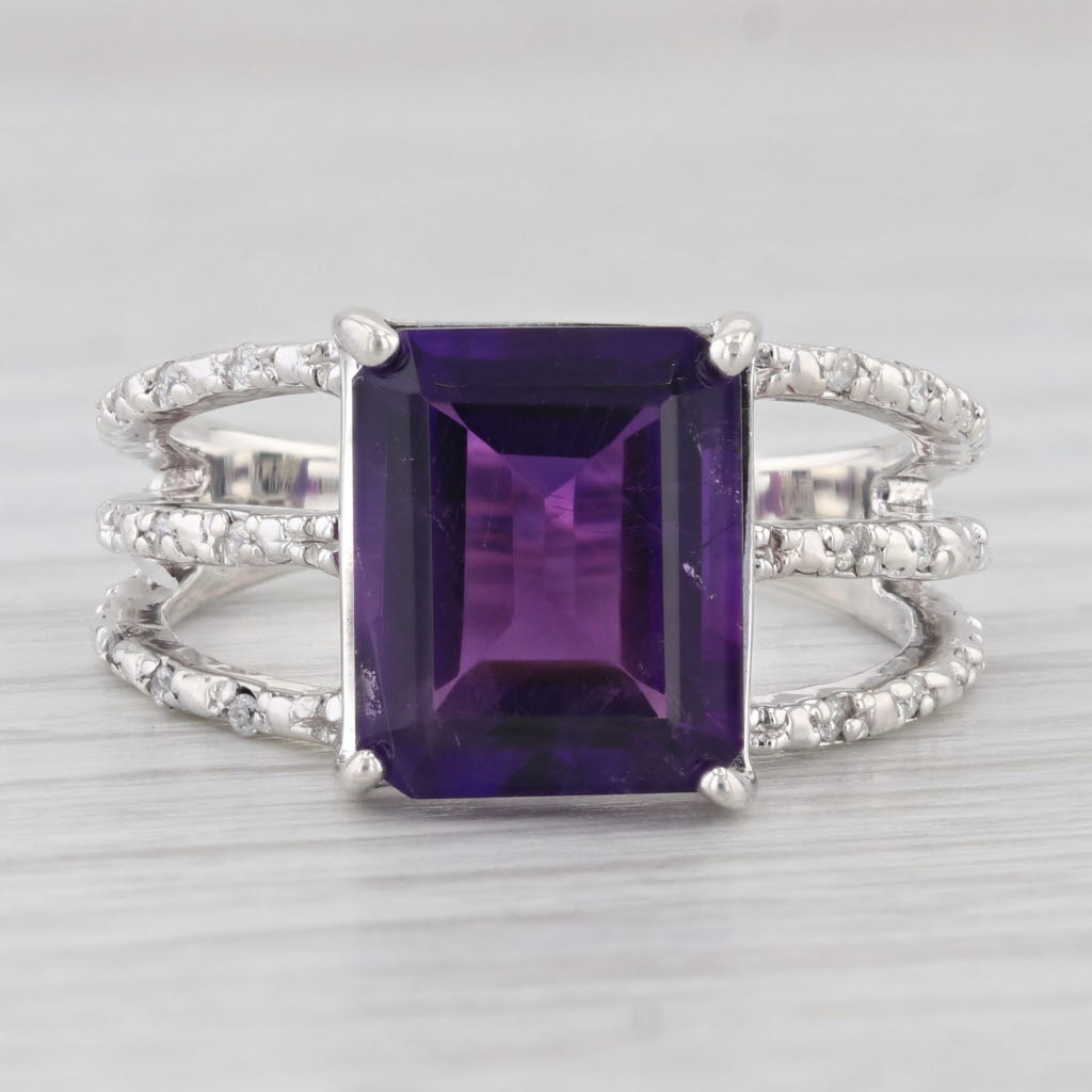 Light Gray 5.47ctw Amethyst Diamond Cocktail Ring Sterling Silver Size 10 Statement