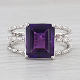 5.47ctw Amethyst Diamond Cocktail Ring Sterling Silver Size 10 Statement