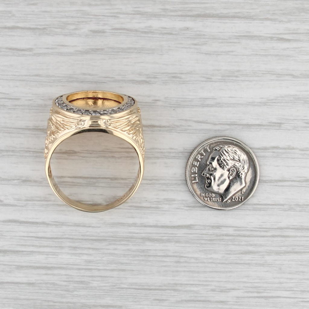 0.35ctw Diamond Halo American Gold Eagle Coin Ring 10k 22k Gold Size 12.5