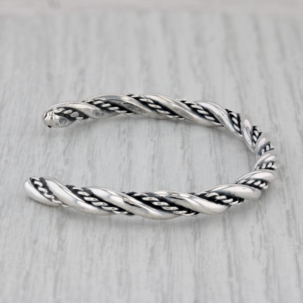 Gray Woven Cuff Bracelet Sterling Silver 6.75" 5.1mm