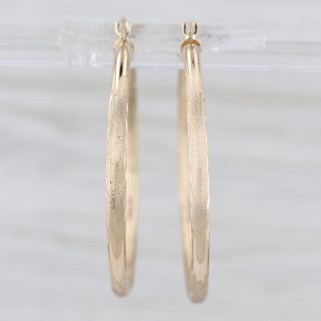 Etched Hoop Earrings 10k Yellow Gold Snap Top Posts Round Hoops 35.4 x 2.3 mm