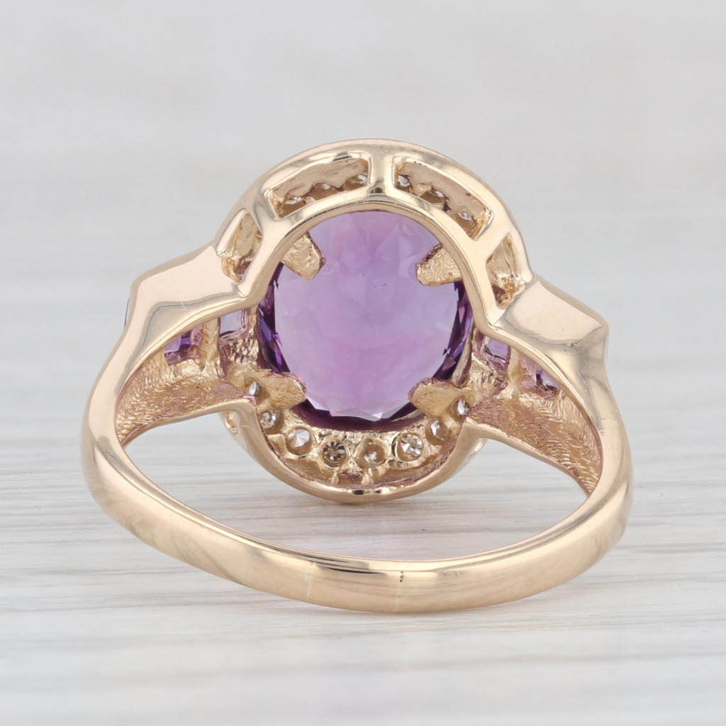 Light Gray 2.95ctw Oval Amethyst Diamond Halo Ring 14k Yellow Gold Size 7.75