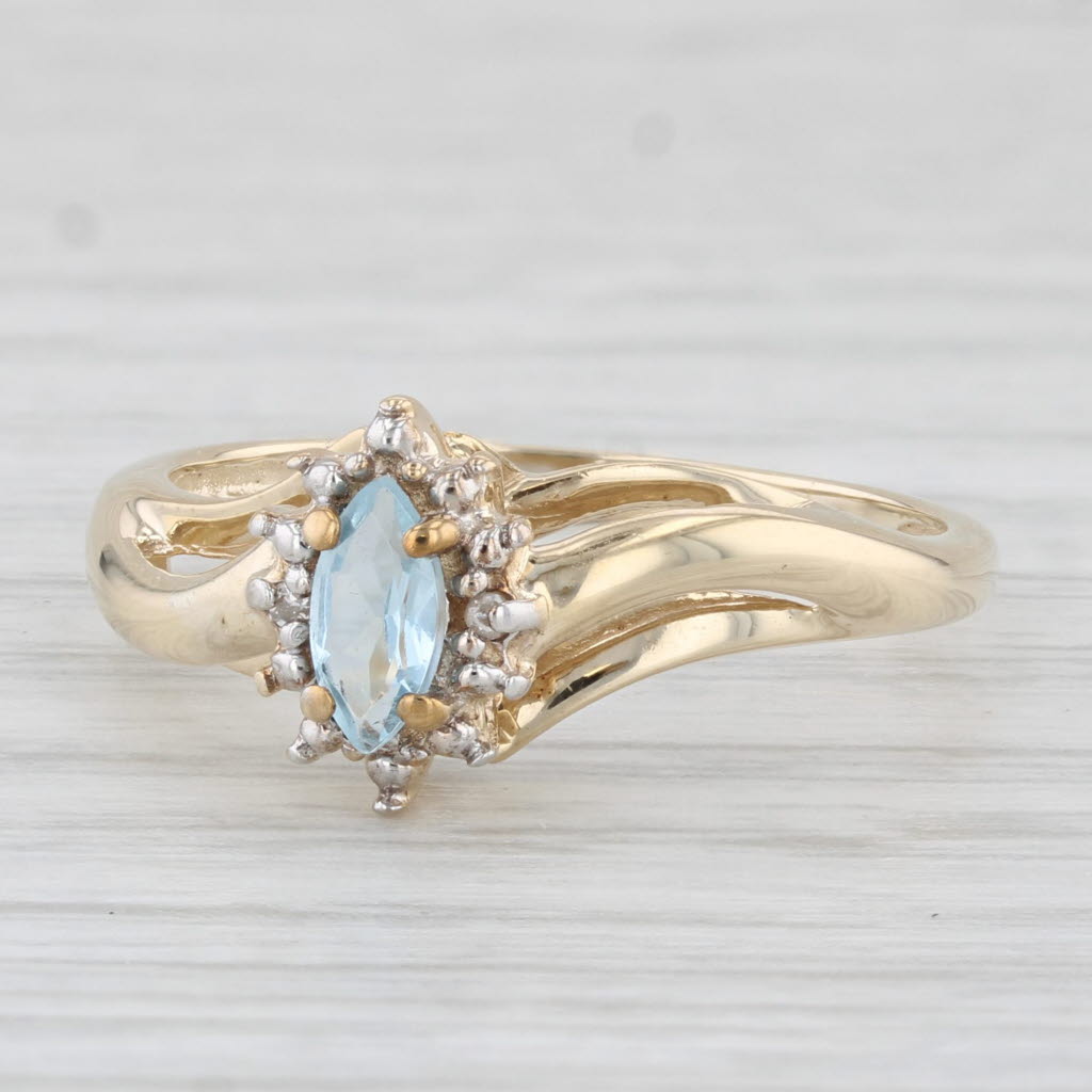 Light Gray 0.30ct Marquise Blue Topaz Diamond Halo Ring 10k Yellow Gold Size 8