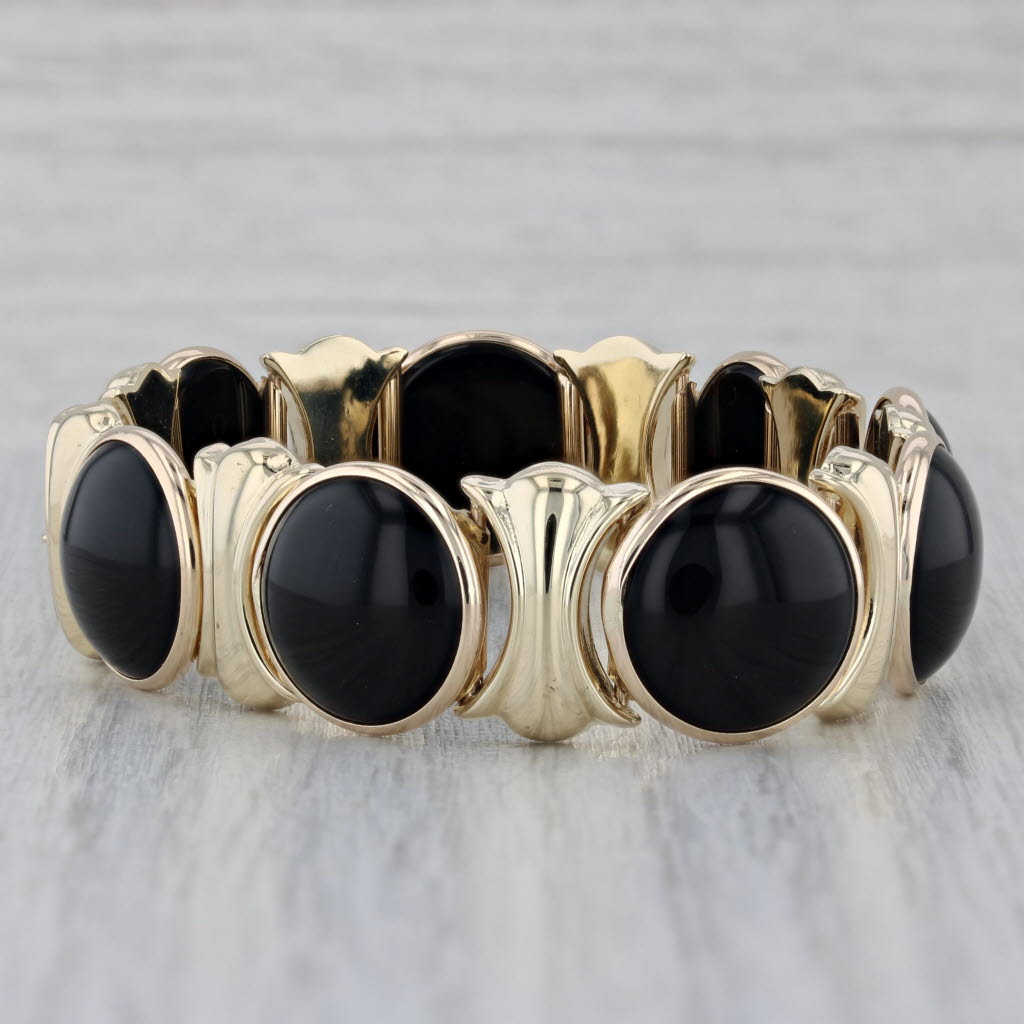 Gray Onyx Cabochon Bracelet 14k Yellow Gold 6.5" 15.2mm