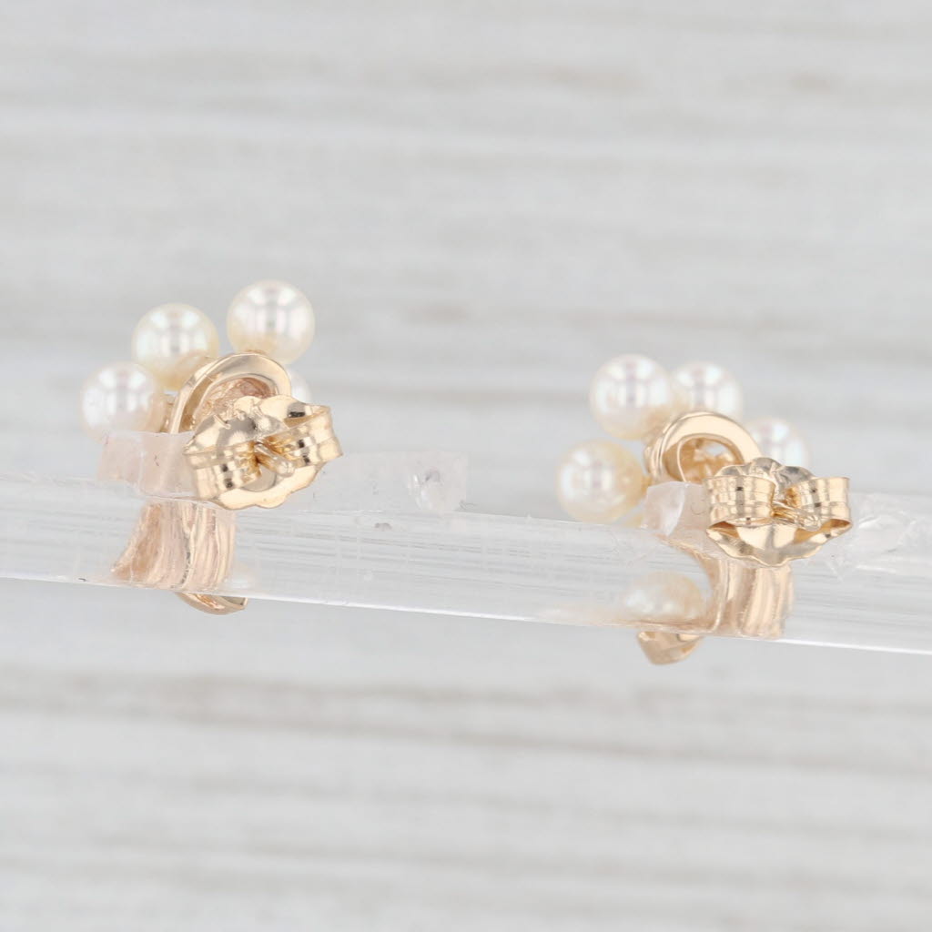 Light Gray Cultured Pearl Cluster Flower Earrings 14k Yellow Gold