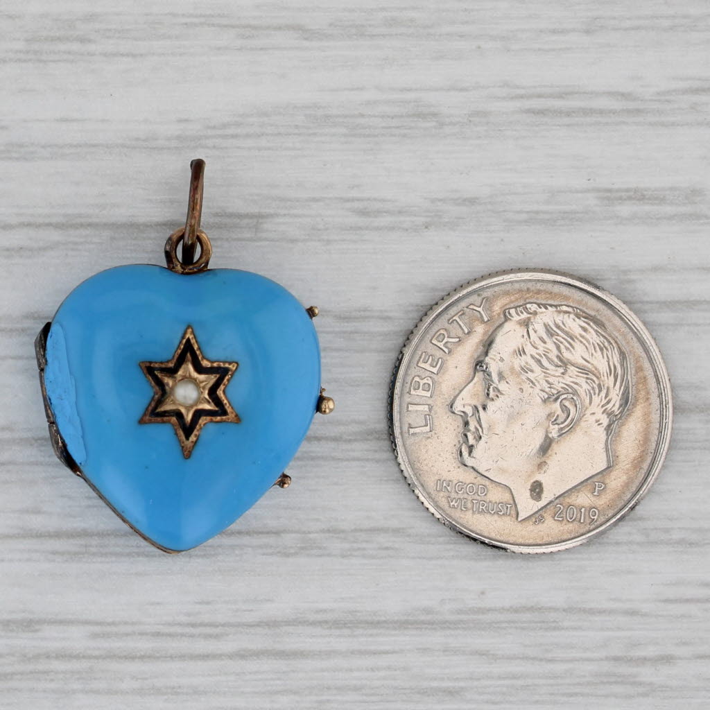 Gray Antique Pearl Enamel Resin Puffy Heart Locket Pendant Silver 10k Gold Charm