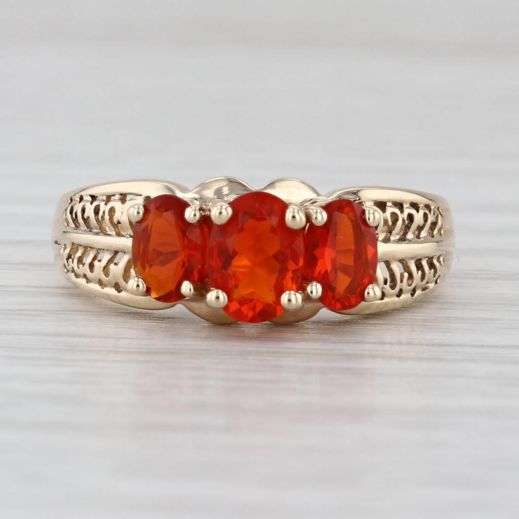 1.06ctw Mexican Fire Opal 3-Stone Ring 14k Yellow Gold Size 9