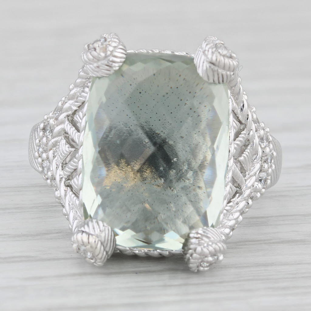 Light Gray Judith Ripka Prasiolite Green Amethyst Cubic Zirconia Ring Sterling Silver Sz 7