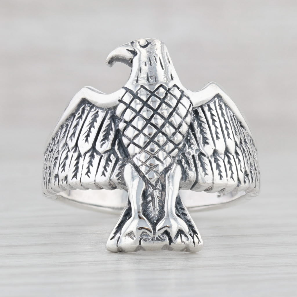 Light Gray Large Eagle Biker Ring Sterling Silver Size 11.75 Men's