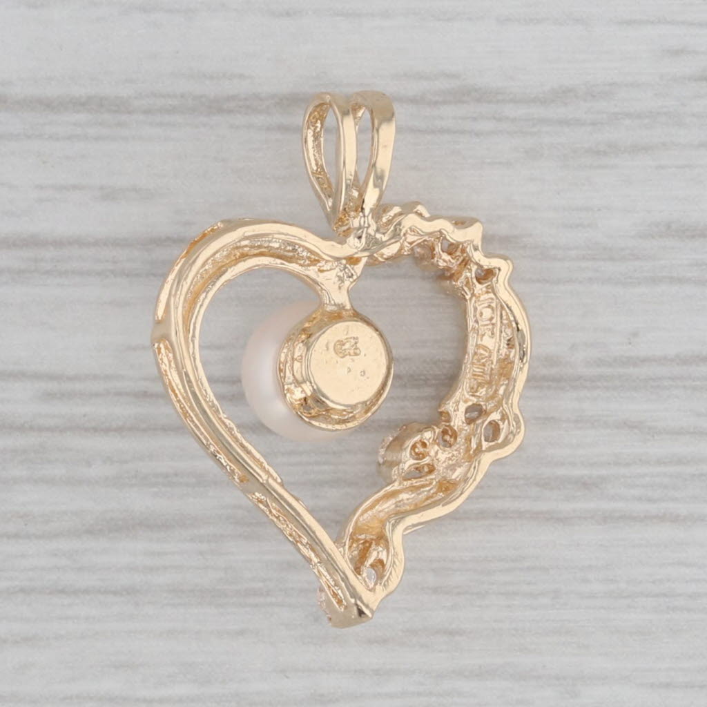 Gray Cultured Pearl Cubic Zirconia Open Heart Pendant 10k Yellow Gold