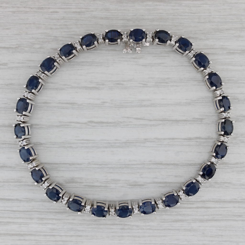 Gray 12.40ctw Blue Sapphire Diamond Tennis Bracelet 14k White Gold 6.75" 4.7mm