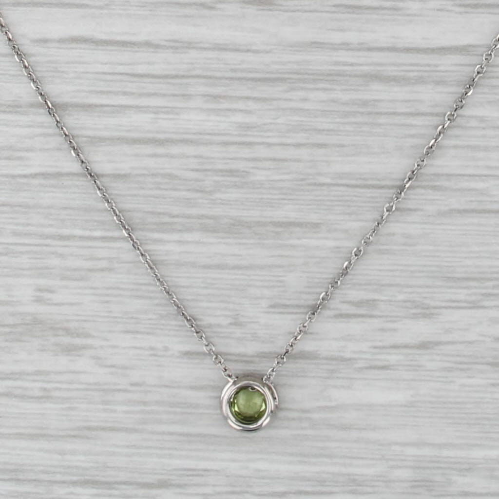 0.36ctw Peridot Diamond Pendant Necklace 14k White Gold 16.25-18.5" Cable Chain