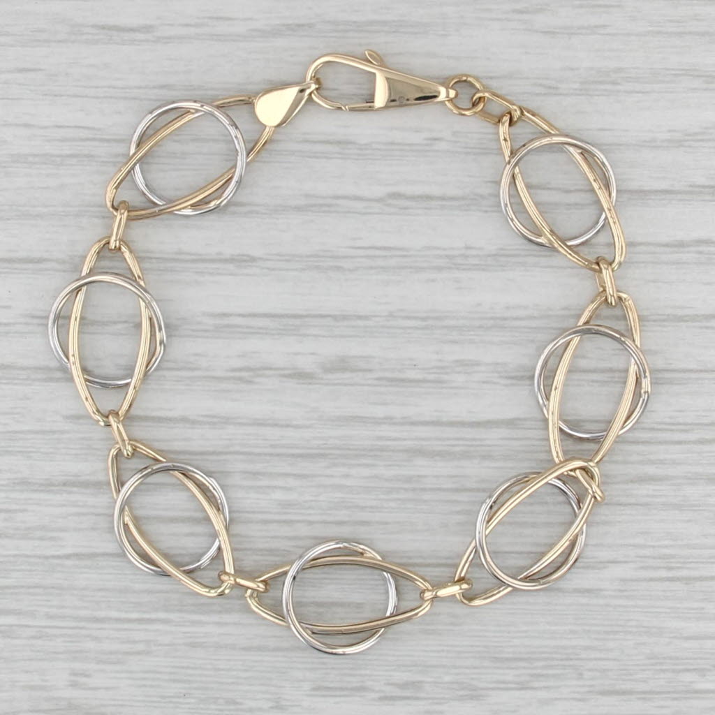 7.25" Circle Marquise Link Bracelet 14k Yellow White Gold12.7mm