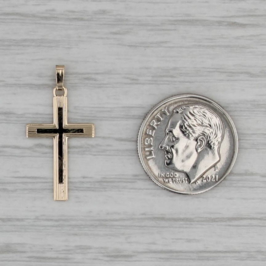 14k Yellow Gold Cross Pendant Small Thin Drop Religious Jewelry