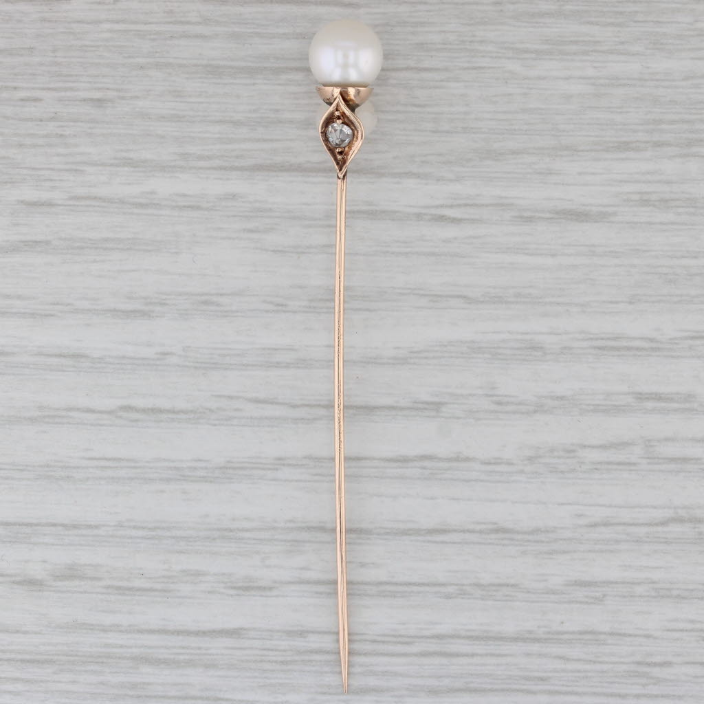 Gray Antique Cultured Pearl Diamond Stickpin 8-9k Yellow Gold Pin