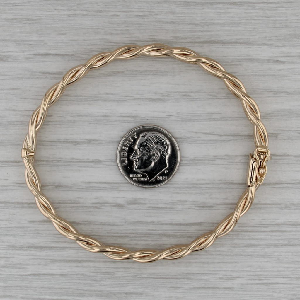 Woven Bangle Bracelet 14k Yellow Gold 7" 7.7mm Hinged Snap Clasp