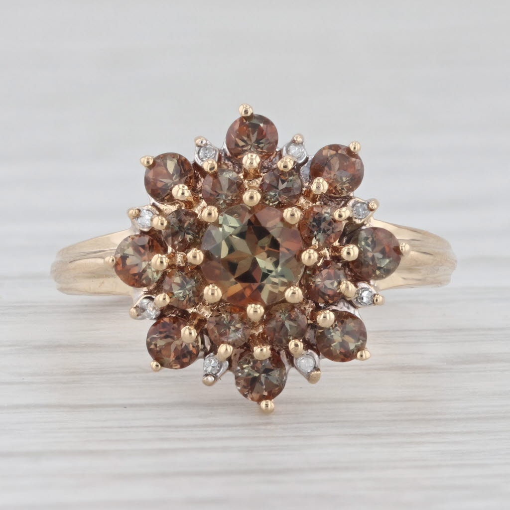 Light Gray 1.28ctw Labradorite Diamond Flower Cluster Ring 14k Yellow Gold Size 7.25