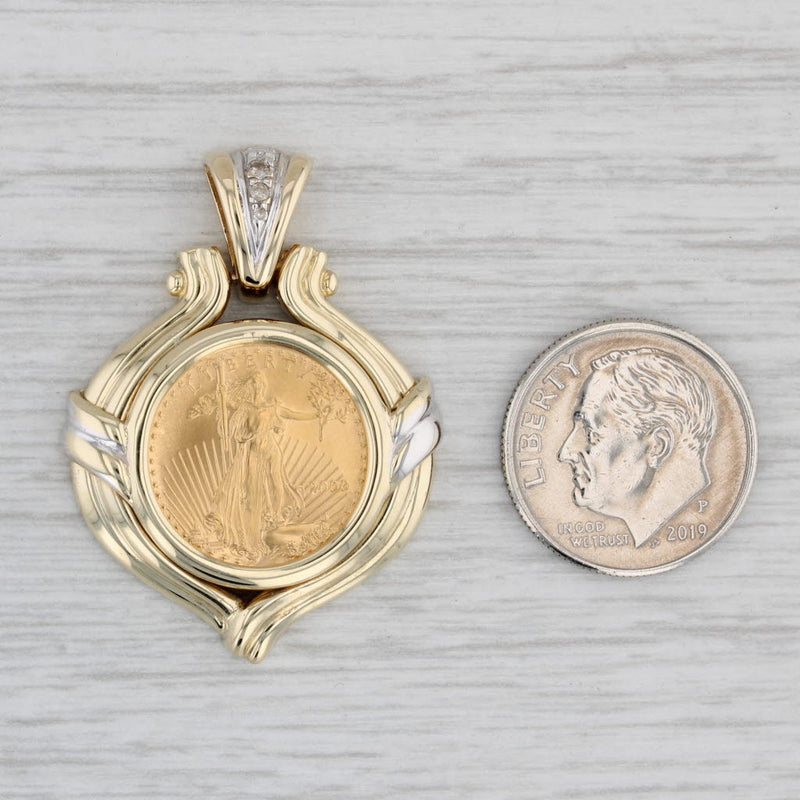 2009 American Eagle Coin 14k Gold Bezel 22k Gold Coin 1/10 OZ Diamond Accents