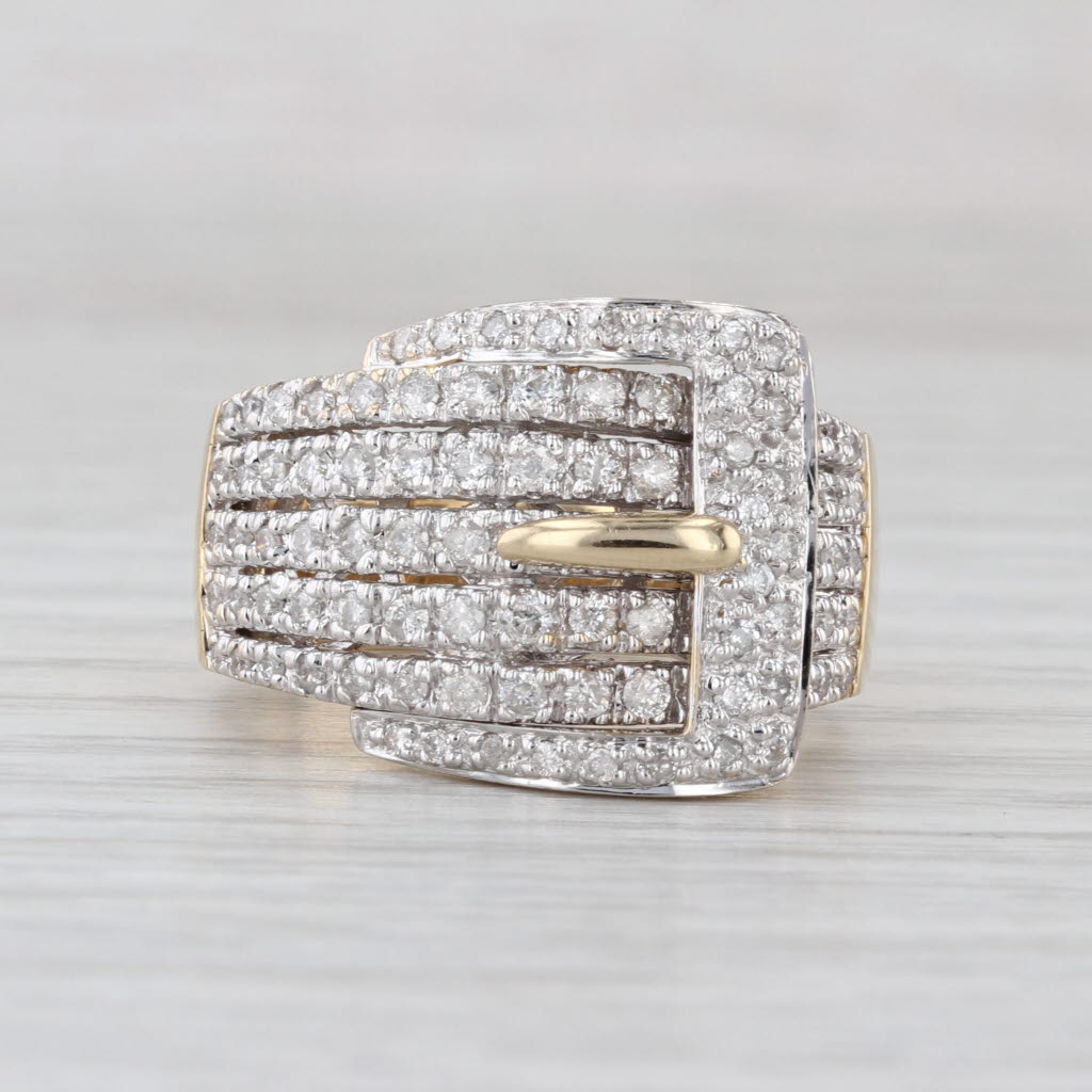 0.57ctw Diamond Multiband Buckle Ring 14k Yellow Gold Size 8.25 Cocktail