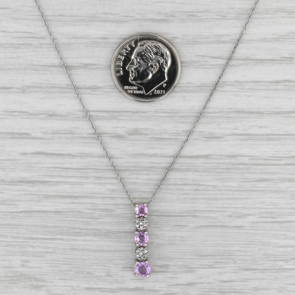 0.77ctw Pink Sapphire Diamond Journey 3-Stone Pendant Necklace 14k White Gold
