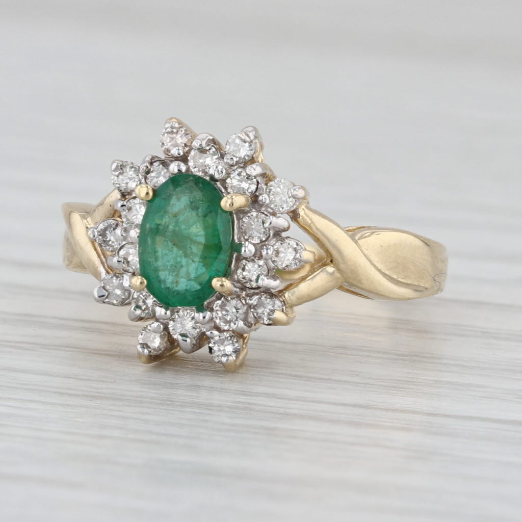 0.83ctw Oval Emerald Diamond Halo Ring 14k Yellow Gold Size 6.75