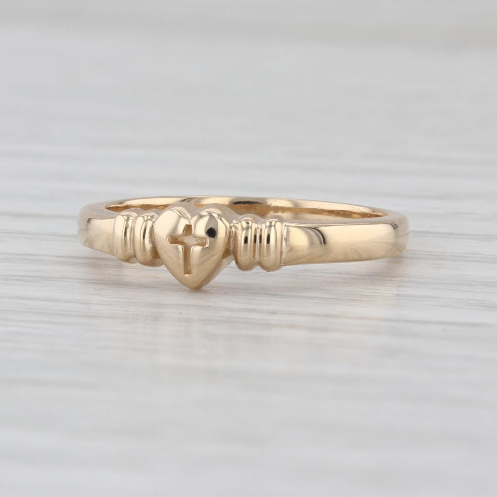 Cross Heart Ring 14k Yellow Gold Size 6.75 Stackable Band