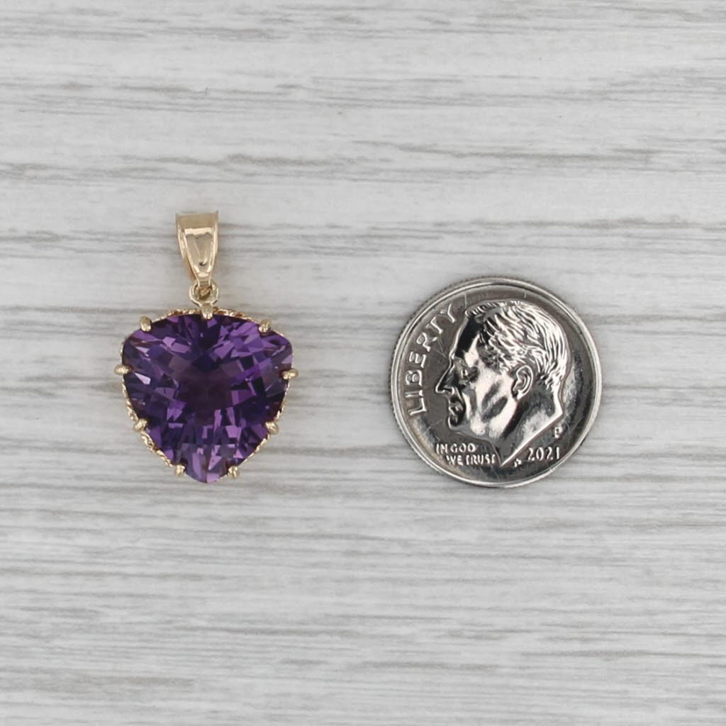 12ct Trillion Amethyst Solitaire Pendant 14k Yellow Gold