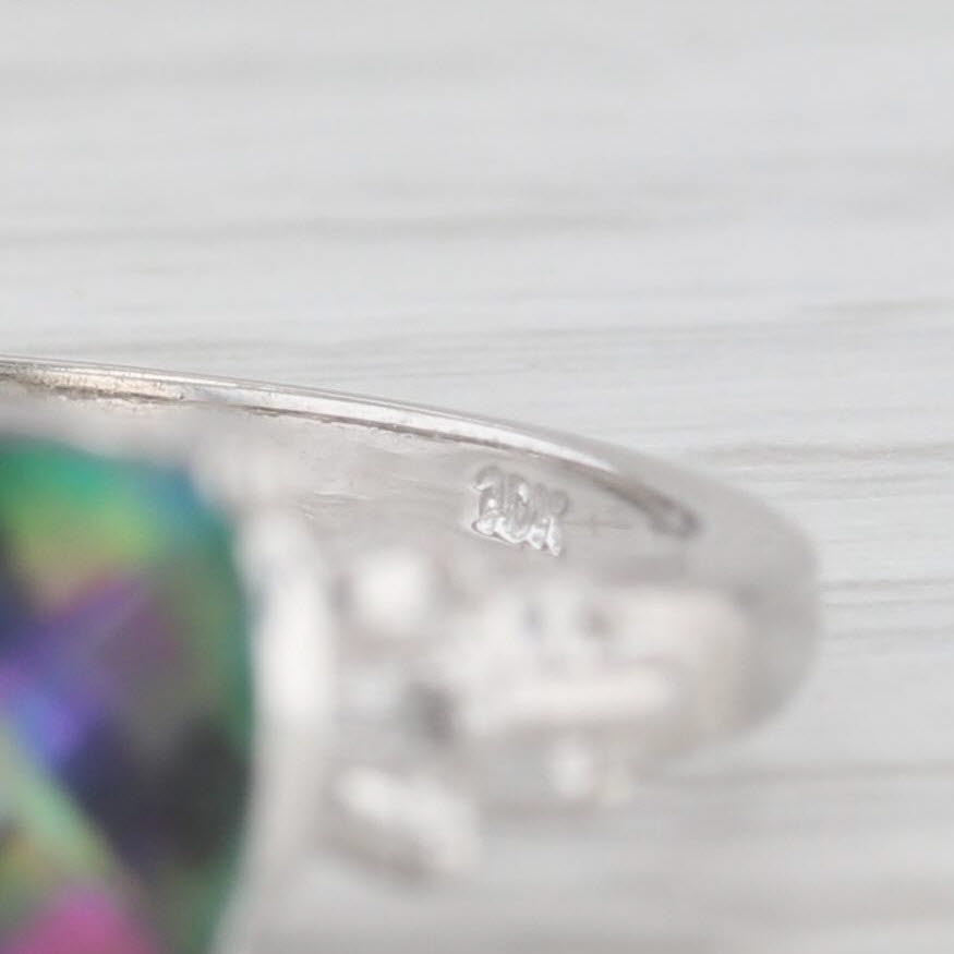 Light Gray 1.85ct Mystic Topaz Cushion Solitaire Ring 10k White Gold Diamonds Size 7.25