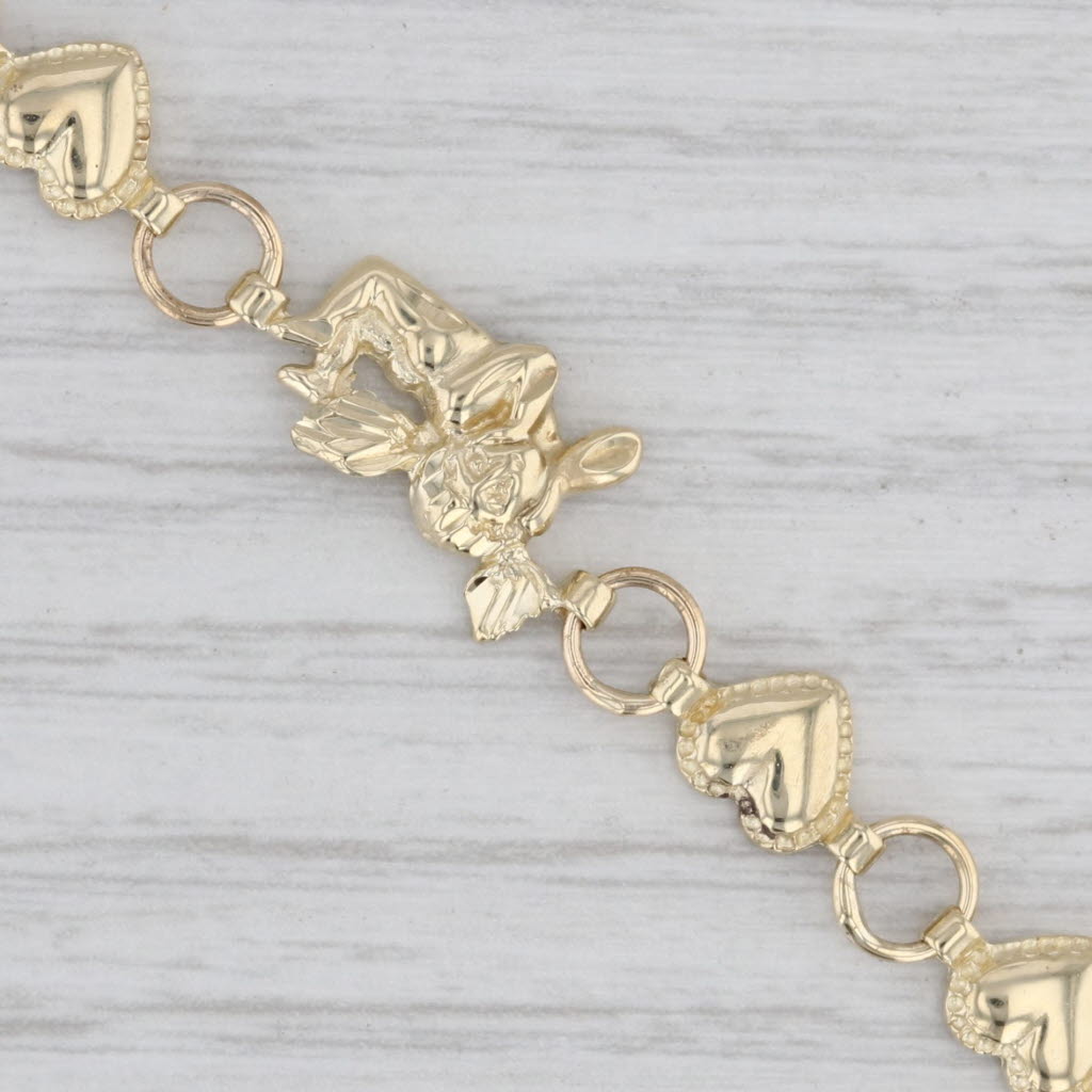 Gray Guardian Angel Cherub Hearts Bracelet 10k Yellow Gold 7.25"