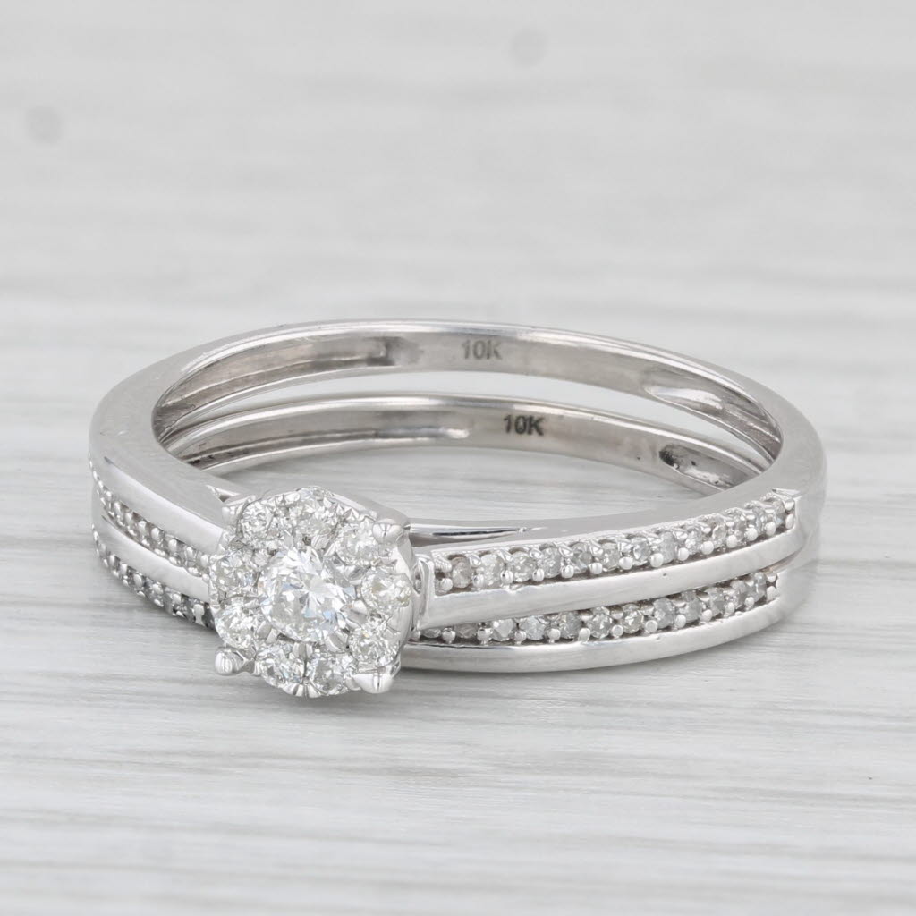 Light Gray 0.29ctw Round Diamond Engagement Ring Wedding Band Set 10k White Gold size 7.5