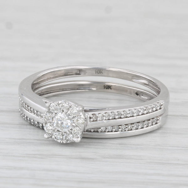 0.29ctw Round Diamond Engagement Ring Wedding Band Set 10k White Gold size 7.5