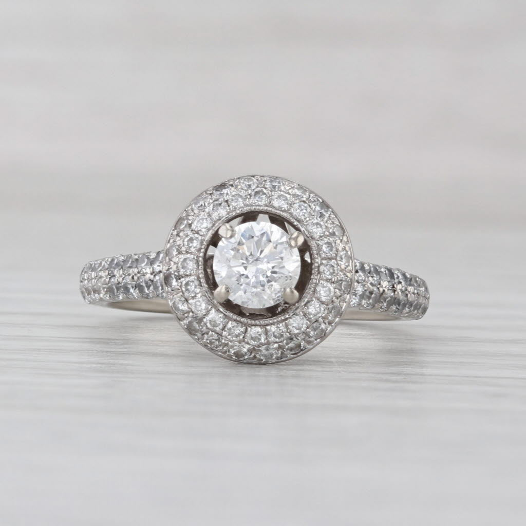 Neil Lane 1.37ctw Round Diamond Halo Engagement Ring 14k White Gold Size 7