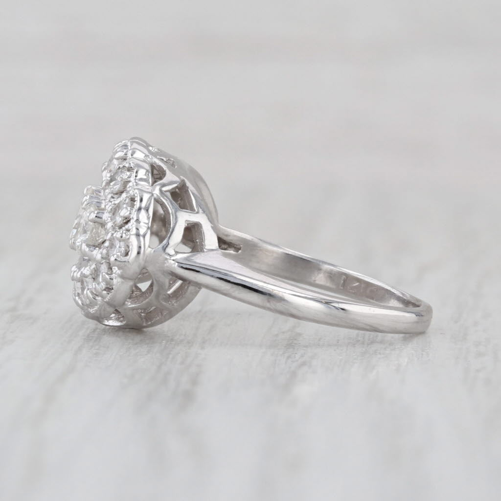 Vintage 0.96ctw Diamond 3-Stone Halo Ring 14k White Gold Size 6.25