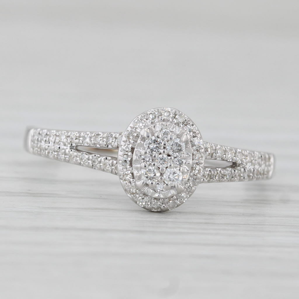 Light Gray 0.21ctw Diamond Cluster Halo Engagement Ring 10k White Gold Size 8.5