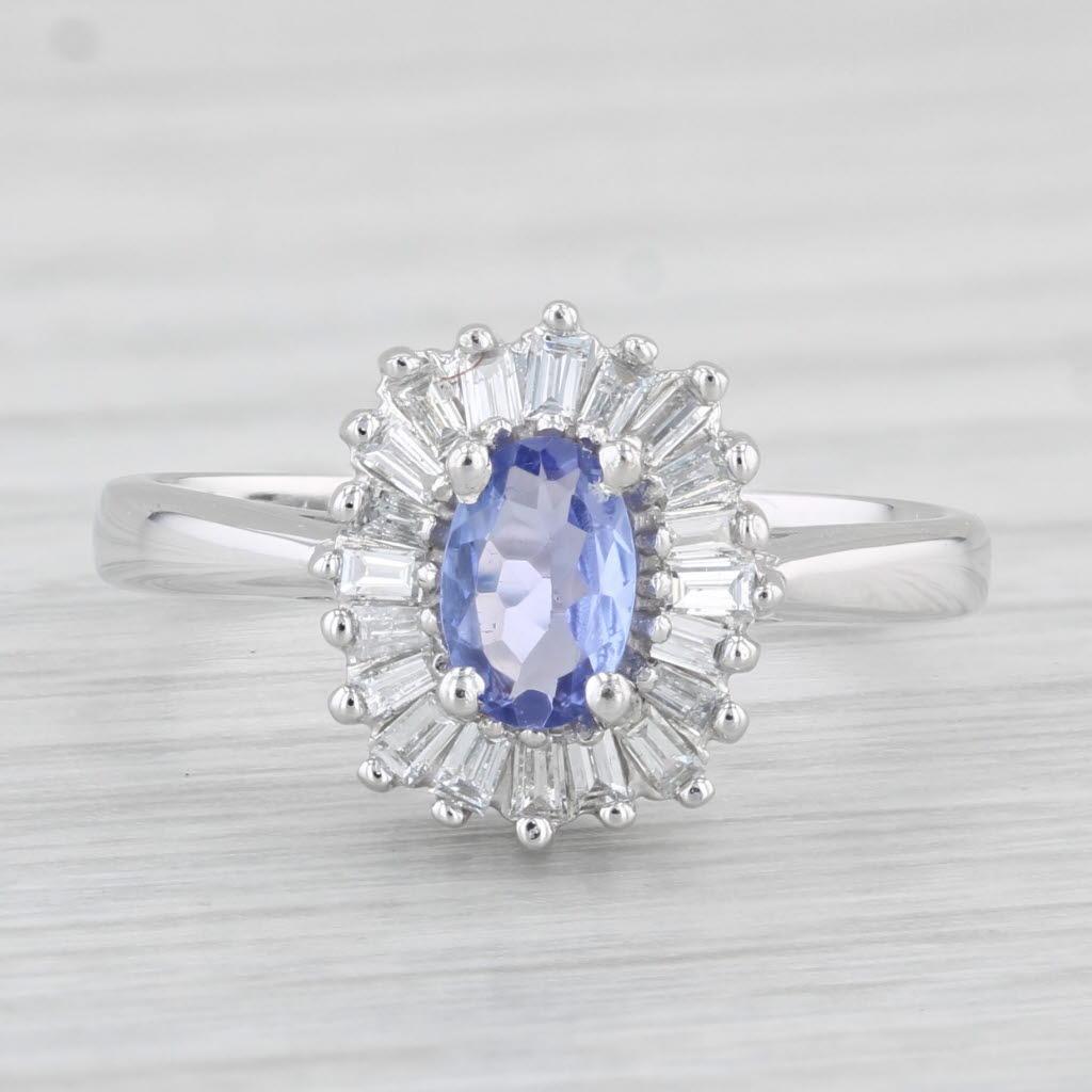 Light Gray 0.67ctw Oval Tanzanite Diamond Halo Ring 14k White Gold Size 6 Engagement