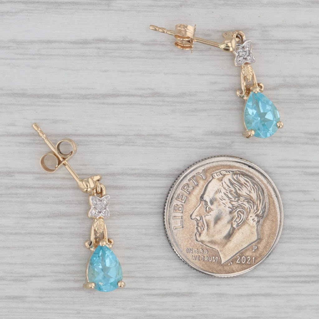 Gray 1.49ctw Blue Apatite Diamond Dangle Earrings 14k Yellow Gold Pierced Drops