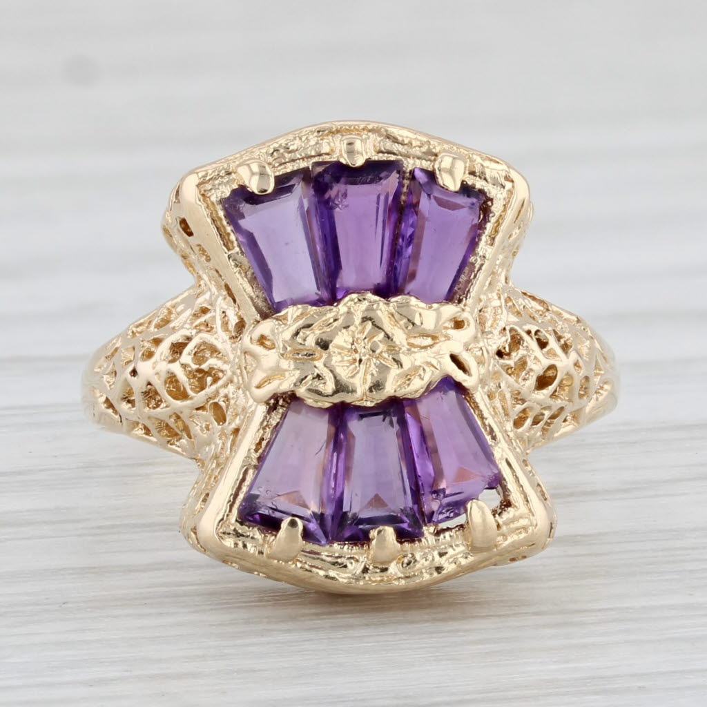 Light Gray 1ctw Amethyst Ring 14k Yellow Gold Filigree Vintage Size 5.75