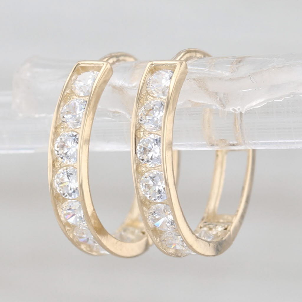 0.48ctw Cubic Zirconia Hoop Earrings 14k Yellow Gold Hinged Hoops Huggies