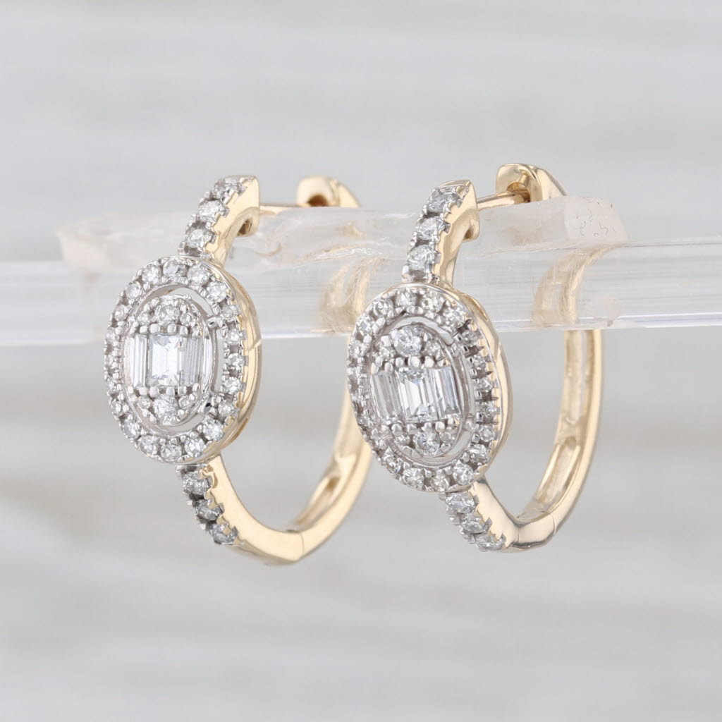 0.42ctw Diamond Hoop Earrings 14k Yellow Gold Hinged Snap Top Round Hoops